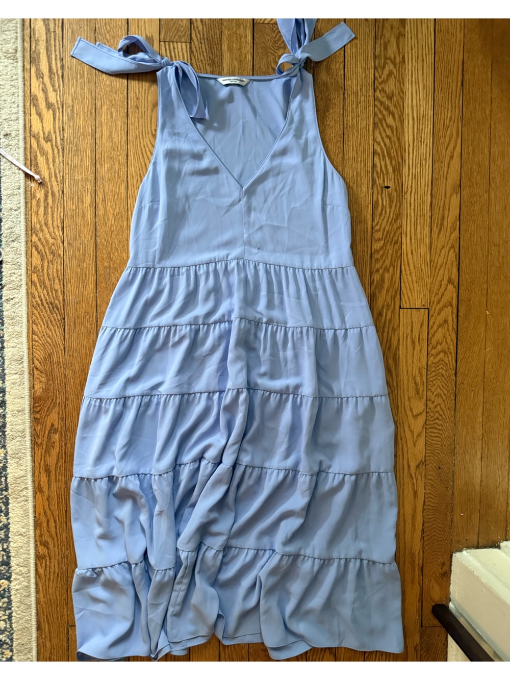 Amanda Uprichard Light Blue Tiered Tie-Shoulder Dress - Size Small